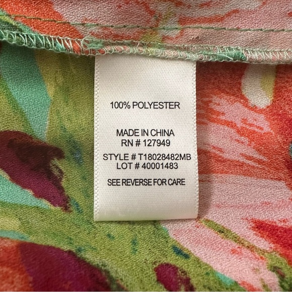 Floral & Ivy Vibrant Floral Lightweight Stretchy Ruffled 3/4 Sleeve Blouse Sz L - Picture 8 of 8